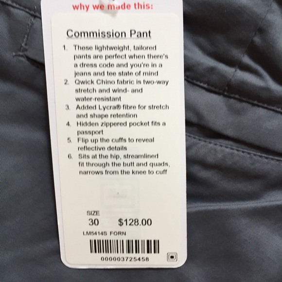 NWT LULULEMON MEN’S COMMISSION PANT  FOGHORN 30 - Picture 2 of 4